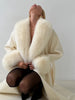 Women's Solid Color Lace Up Fur Collar Woolen Overcoat Bathrobe Style Long Loose Coat Advanced Atmosphere Autumn Winter Overwear
