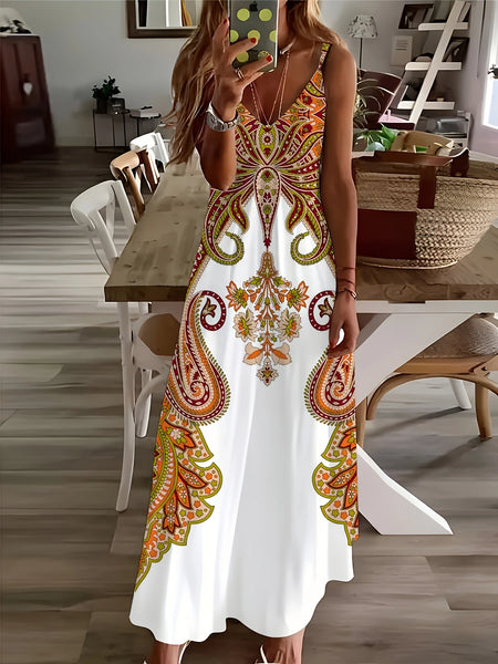 Four Seasons Colorful Paisley Floral Pattern Print vacation style women's dress