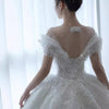 Princess Sexy Crystal Beaded Wedding Dress Puff Tulle White Gown Bride Pregnant Women's Gown with Trailing