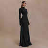 Solid Color Elegant High Neck Long Sleeve Ruched Ribbon Dress Women Bodycon Party Club Evening Dress Winter