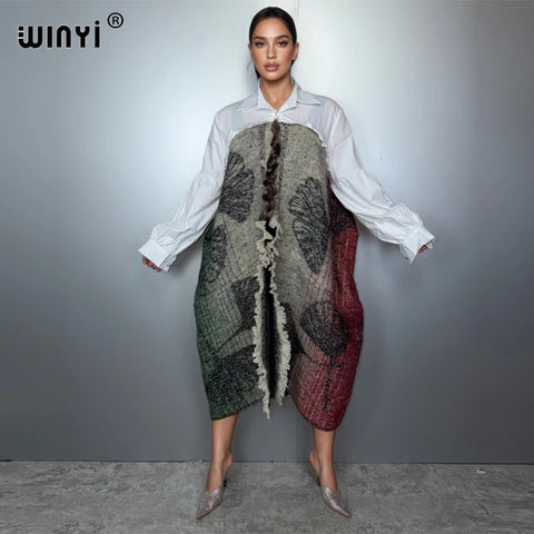 Winter Women Elegant Dress Coat Loose Overcoat Thick Warm Female Cardigan Ponchos for Women Cloak Evening Dress
