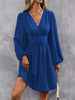 Dresses Woman Clothing V Neck Lantern Sleeve Wrap Mini Dress Ruched Waist Flowy Hem Elegant for Autumn and Party Styles