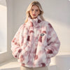 Women's Tie Dye Lamb Fleece Jacket Autumn Winter Zipper Outerwear Warm Plush Jackets Harajuku Casual Loose Female Thick Coat