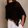 Women Sheer See-through Ponchos Asymmetrical Triangle Hem Blouse Lightweight Solid Color Mock Neck Loose Fit Cape Cover-up Tops