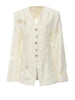 Beige Jacquard Perspective Big Size Elegant Blazer Women V-neck Long Sleeve Jacket Spring Autumn 1DH7169