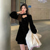 Red Velvet Elegant Party Women's Mini Dresses Christmas Wram French Vintage Dress Ladies Casual Korean Vestidos Year