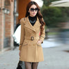 Autumn Winter Women Wool Coat Ladies Woolen Long Coat Female Slim-fit Double-Breasted Jacket with Belt S-3XL