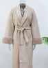 Retro Black Fur Patchwork Woolen Coat Women Chic Full Sleeve V-neck Lace Up Loose Long Overcoat Lady Winter Commute Outwear