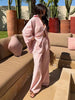 Loose Plaid Shirt Pants Two-piece Set Three Quarter Sleeve Oversize Blouses Wide Leg Pants Suit Women Casual Sets