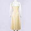 Solid Color Satin Bustier Women Maxi Dress Yellow Spaghetti Strap V Neck Waist-cinching Dresses Party Vestidos