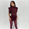 Sexy Lace See Through Party Dress Women Slim Fly Sleeve O-neck Evening Solid Dresses Female Patchwork Pleated Robe Lady