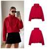 2026Classic Commuter Style Women S Red Hooded Pilot Jacket Cotton Padded Elastic Ruffle Hem Loose Short Casual Coat