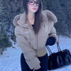Winter Cropped Parkas for Women Faux Fur Collar Hooded Cotton-Padded Jacket Thicken Warm Bread Down Cotton Coat