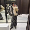 Print Faux Fur Jackets Women Loose O Neck Long Sleeves Fluffy Warm Parka Female Winter Chic Street Outwears
