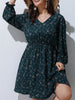 Plus Size Floral Print A-line Dress Women Long Puff Sleeve High Waist Elegant Spring Casual Midi Boho Dress Large Size 6XL 7XL