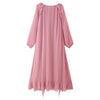 Casual Solid Ruffles Patchwork Robe Women Minimalist Full Sleeve Mesh Loose Fit Lace Up Maxi Dress Vacation Daily Date Wear