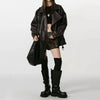 Fall Winter Women's Faux Leather Jacket Individuality Asymmetrical Stand Collar Loose Lady Coat Long Sleeve Bomber Outwear