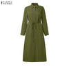 Autumn Elegant Lapel Neck Long Sleeve Shirt Dress Women Dresses Stylish Solid OL Work Dresses Buttons Midi Up Robe