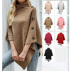 Autumn Winter Turtleneck Loose Women Pullover Shawl Cape Solid Color Knitted Long Tops Casual Sweater with Buttons