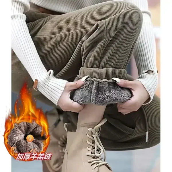 Winter Thickened and Padded Corduroy Pants Women Women's Loose Bunched Feet Harlan Pants Sweatpants Women