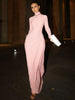 Autumn Elegant High Collar Long Sleeve Ruched Slim Fit Long Dress Women'S Solid Casual Party Club Street Clothes