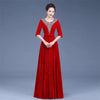 Middle-Aged Mother Golden Velvet Dress Women Autumn Party Dresses Lady V-Neck Temperament Long Dress Female Vestido