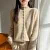 Autumn Winter Women's 100% Merino Wool Knit Cardigan Stand Collar Single Row Button Front Sweater Soft Warm Office Wear Coat