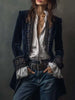Women's Long Coat Gold Velvet Splicing Lace Slim Long-sleeved French Simple Cardigan Top Female Button Jacket
