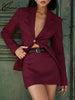 Wine Red Two Piece Set For Women Elegant Long Sleeve Single Breasted Blazers And Slim Simple Mini Skirts Sets