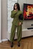 Olive Green Asymmetric Blazer & Pants Set – Women's Ruched Waist Suit Two Piece Office Lady Autumn
