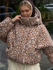 Vintage Reversible Spotted Print Cotton Coat Women Chic Hooded Drawstring Stand Collar Female Coat Winter Lady Outerwear