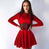 Women Dresses Mesh Patchwork Sheer Long Sleeve Sexy Club O Neck A-line Sheath Bodycon Female Vestidos Robes