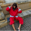 Women Solid Zip Up Two Piece Set High Neck Loose Jacket Wide Leg Track Pants Spring Autumn Casaual Hip Hop Outfit