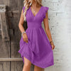 Women's Dress Lace Jacquard Hollow Out Slim V Neck Elastic Waist Midi Dress Vacation Mid Length Dresses for Daily Wear Korean