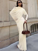 Elegant Shawl Dress Women Classic Basics Ruched O-Neck Full Sleeve Chic Stretch Skinny Party Banquet Activity Outfits