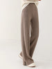 Women Wool Wide Leg Trousers Elastic Waist Side Slit Woman Wool Pants Autumn Winter 100% Merino Wool Knitted Soft Warm Trousers