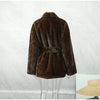 Elegant Lace Up Women Faux Fur Coat V-neck Long Sleeve Loose Plush Jacket Winter Lady Warm Daily Commute Outwear