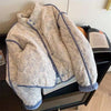 Korean Stand Collar Floral Cotton Jacket Women's Autumn Winter Warm Short Cotton Quilted Outerwear Sweet Design Blue Tops