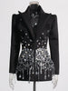 Temperament Spliced Diamonds Dress For Women Lapel Long Sleeve High Waist Patchwork Sequins Chic Dresses Female