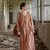 Vintage Women Ramie Cotton Dresses V-Neck Long Sleeve Spring Robes Loose Chinese Style Tie-dye A-Line Dress