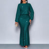 Shiny Women's Dress Spring Autumn O-neck Long Sleeve Slim Hips Banquet Long Dress Female Pleated Party Fishtail Dresses