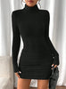 Women's High Neck Slim Fit Dress Pit Stripe Knitted Texture Design for Daily Life Spring Autumn