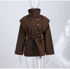 Oversized Tie-Waist Cropped Trench Coat Drop Shoulder Autumn Women Modern Edgy Outerwear Chic Lady Streetwear Coat