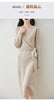 Women V-neck 100% Merino Wool Dress Sweater Autumn Winter Crossing Lace-up Long Sleeve Pullover Knit Skirt Office Lady Knitwear
