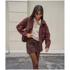 Solid Patchwork Cropped Coat Women Lapel Long Sleeve Loose Zipper Pockets Jacket Autumn Lady Casual Street Outerwear