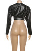 Faux Leather Crop Jacket Women Cross Neck Hipster Single Button Irregular Fall Wild Basic Sexy Streetwear Coat
