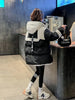 Black Medium Long Parker Cotton Jacket Women's Winter Korean Version Loose Down Cotton Splicing Hooded Coat Warm Top
