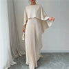 Elegant Cape Sleeve Pleated Maxi Dress for Women, O-Neck Solid Color Loose Flowy Long Dress for Party Wedding