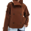 Elegant Women's Short Woolen Coats Stand Collar Double Breasted Long Sleeve Female Jacket Autumn Winter Lady Warm Outwear