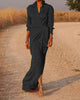 Casual Lapel V Neck Slim Long Dress For Women Spring Full Sleeve Solid Shirts Dress Elegant Lady Lace Up Split Party Dresses